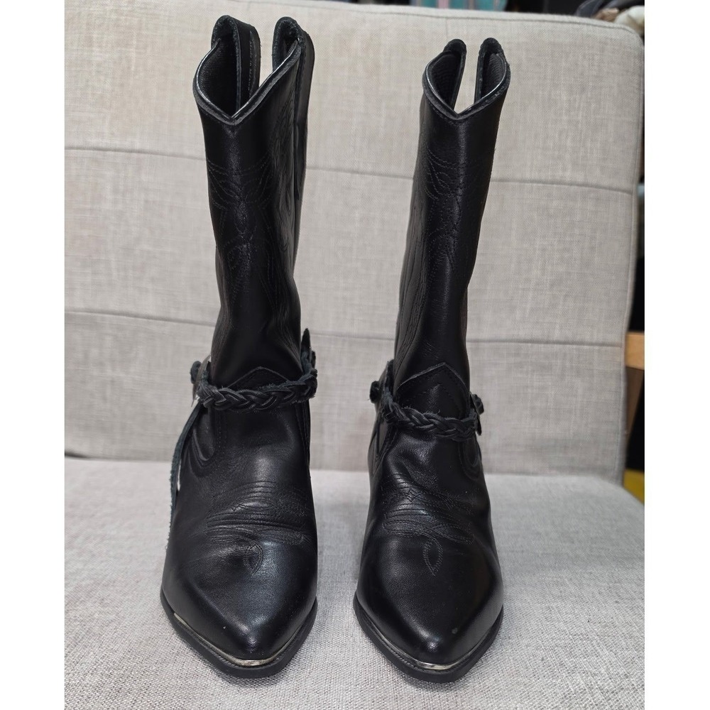 Oak Tree Farms Black Leather Western Cowboy Boots Concho Fringe Women 6.5
